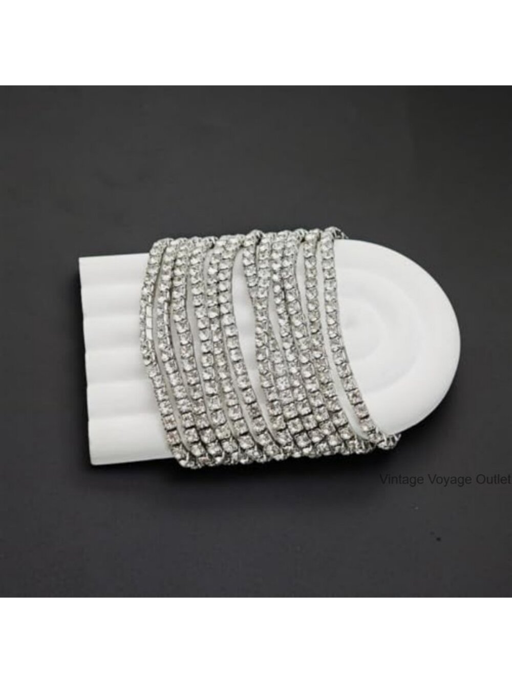 Crystal Rhinestone Stretch Bracelets Stackable Cuff Bangle Set Wedding Prom - Picture 5 of 5